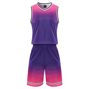 Heren sportsets Sneldrogend Kleurverloop Modeontwerp Teampakken Aangepaste mannelijke trainingveat en shorts Basketbalshirt 240325