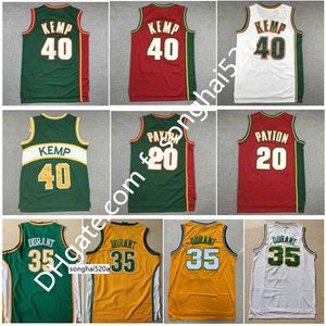 Men Sport Shirt Detlef Schrempf White Green Red The Glove Gary Payton Vintage Reign Reign Man Shawn Kemp Kevin Durant Allen Basketball Jerseys