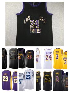 Cousue Lakeres Bryant 6 LeBron 23 James Basketball Jersey Austin Reaves D'Angelo Russell Anthony 3 Davis Los Angele City Men Kid Youth Retro Shirt Yellow