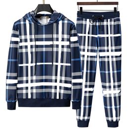 Hommes vêtements de sport pull costume sweats à capuche et pantalons vêtements de sport hiver imprimé à carreaux nouveaux ensembles pantalons de jogging en cours d'exécution survêtements masculins