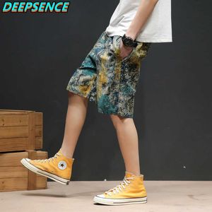 Hommes printemps et été Die Dye Style chinois pantalon court coton Polyester cordon coupe ample décontracté genou longueur Shorts 210714