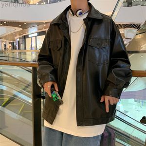 Men Spring herfst Zwart zachte faux lederen jas mannen hiphop jas lederen mannelijke oversized streetwear tassen kleding l220801