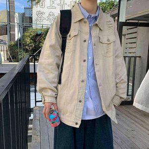 Men Spring herfst Denim Jackets Solid Hole Casual Jean Jacket Rice Wit/zwart/Army Green Korean Fashion Jeans Coat Outerwear T220728