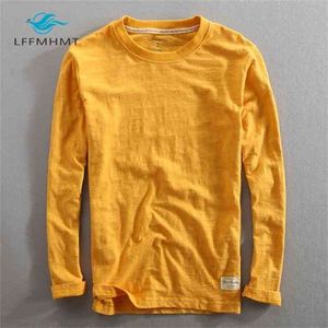 Hommes Printemps Automne Mode Chine Style Vintage Solide Couleur Bambou Coton À Manches Longues O-Cou T-Shirt Homme Casual Mince Tee T-shirts 210716