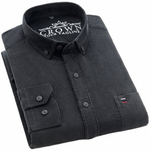 Mannen Lente Herfst Vintage Corduroy Cott Shirts Single Patch Pocket Standaard-fit Comfortabel Lg Mouw Veelzijdig Casual Shirt u6Rs #