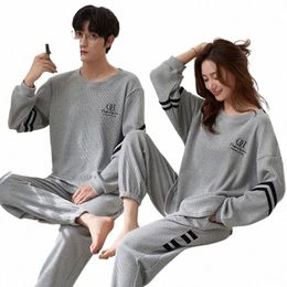 Hommes Printemps Lg Pyjamas Set Couples Vêtements de nuit Cott Waffle Femmes Pijamas Costume Sleep Top Pant Accueil Vêtements Lover Lounge Set T3rR #
