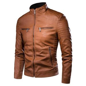 Mannen Spring Motorcycle Causal Vintage Lederen Jas Jas Mannen Herfst Outfit Mode Biker Pocket Design PU Lederen Jas Mannen 211008