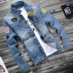 Men Spring Nieuwe Jean Jackets Hip Hop gescheurde ontwerper denimblauwe jassen lange mouwen met één borsten jaskleding