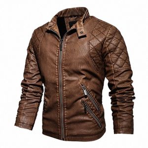 Mannen Lente Outdoor Casual Motor Biker Pu Leren Jas Mannen Fi Leren Jas Mannen Herfst Motorfiets Slanke Fleece Jas Jas 93CV #