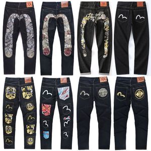 Heren Lente gewassen patchgat broek jacquard borduurwerk losse grote maat rechte jeans ontwerper man zwart