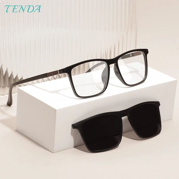 Men cuadros cuadros Polarizado en gafas de sol Fashion Ligero Flexible Flexible TR90 Vintage Frames para lentes de grado 240131