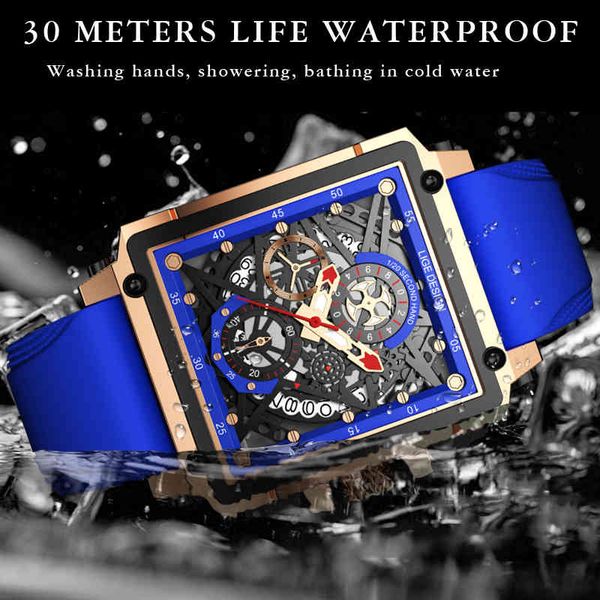 Montres carrées pour hommes LIGE Top marque de luxe montre à quartz étanche pour hommes heure date mâle horloge sport relogio masculino 210517