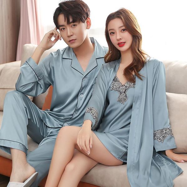 Les hommes colorent du pyjama en soie définissent des vêtements de nuit masculins hommes sexy homme homme confortable satin couples couples salon de pyjama