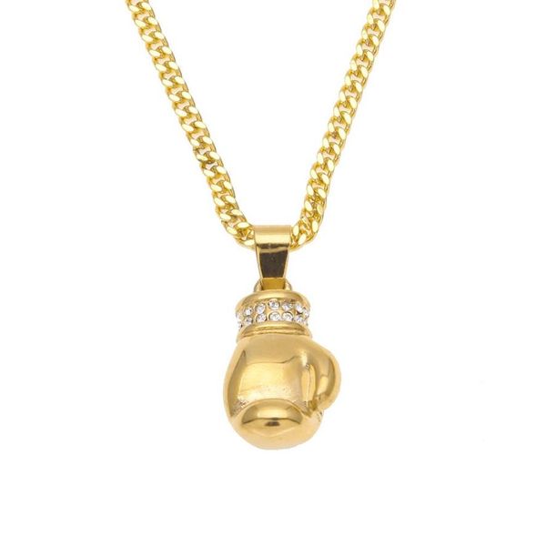 Hommes en acier inoxydable Boxing Glove Pendant Hip Hop Punk Style Gold Silver Pendant Collier Fashion Sport Fitness Jewelry236Q