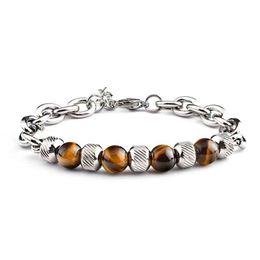 Mannen Stainls Steel Bead White Pine Hematite Agate Tiger Eye Stone Vulkanische Rock Bracelet