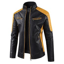 Hommes col montant Moto vestes en cuir polaire hiver Slim Fit PU manteaux de haute qualité mâle mode décontracté 240229