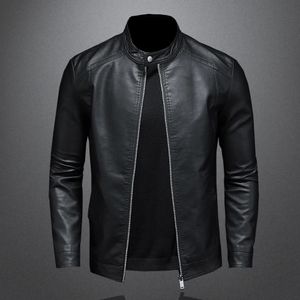 Men Stand Collar Slim Pu Leather Jacket Spring Automne Fashion Motorcycle causal Mode Mens Moto Biker Y231227