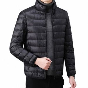 Hombres Collar de pie Cálido Ultra Light Packable Down Cott Coat Chaqueta Color Sólido LG Manga Top Short Men's Cott Jacket E21W #