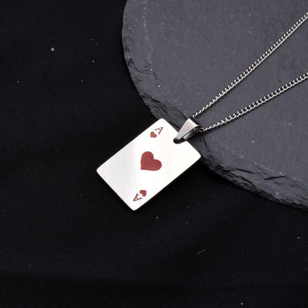 Hommes déclaration Poker chanceux as de pique pendentif collier rouge noir argent couleur acier inoxydable bijoux Fortune cartes à jouer