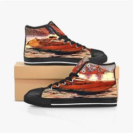 Chaussures de point pour hommes et femmes, baskets personnalisées en toile, mode noir Orange, coupe moyenne, respirantes, chaussures d'extérieur, couleur 32