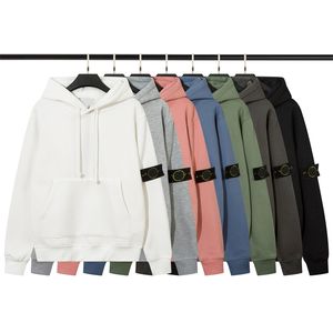 Hombres Stones Islands Sudadera Jumper Agregue lana para espesar Sudadera con capucha Jersey de manga larga Mujer Casual Pareja Suelta Brazalete bordado Sudadera con capucha Alta calidad Tamaño M-XXL