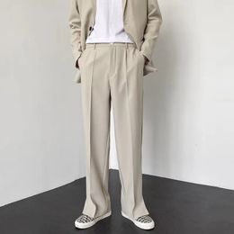 Hommes pantalons décontractés hétéros 2023 Summer coréen style personnalité baggy fente pantalon de blazer à jambe large mâle streetwear 240415