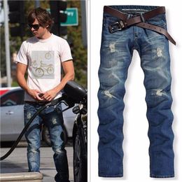 Calça jeans masculina reta, rasgada, skinny, slim, motocicleta, motociclista, casual, hip hop, 3174