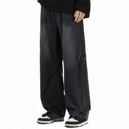 Hommes Jeans à jambe droite hommes Jeans flatteurs hommes Hip Hop Style Denim pantalon femmes taille haute Baggy pantalon décontracté jambe large 60Xa #