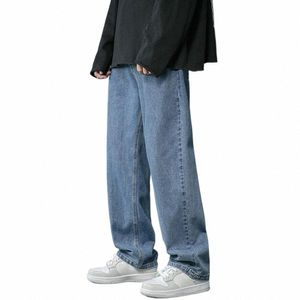 Heren Jeans met rechte pijpen Denim broek met wijde pijpen, Hip Hop-stijl Casual broek met zakken Klassiek recht voor de lente e7eH #