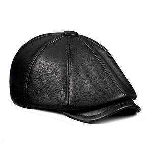 Men Street Bonnet Real Leather Beret Male dunne hoeden 55-62cm Brown Forward Cap Leisure Duckbill Casquette Cowhide 240520