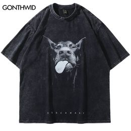 Men Streetwear Hip Hop T-shirt surdimensionné T-shirt graphique Doberman Doberman Vintage Vintage Black Tshirt Harajuku Tee Cotton 240106