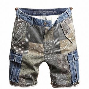 Mannen Streetwear Jeans Hiphop Splice 2022 Fi Werkkleding Cowboy Shorts HEREN Capri Losse Zomer Dunne Broek Rijbroek Koreaanse e77W #