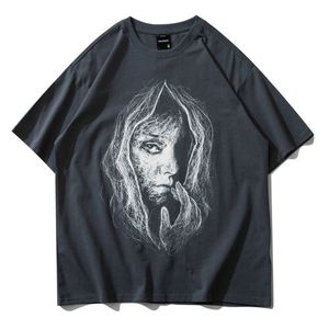Ropa de calle para hombre, camiseta Retro con retrato de boceto, camiseta de manga corta de gran tamaño para mujer, camisetas góticas de algodón Harajuku, camisetas 210527