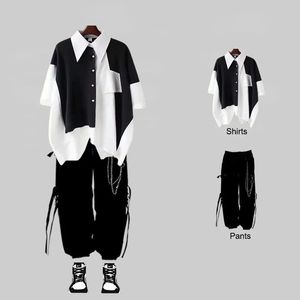 Men Streetwear Two-Piece Suit Splice Splice Sleeveribbon Chain Pantal HARAJUKU PANTAGE DE CARROGE 2 PIÈCES SETT