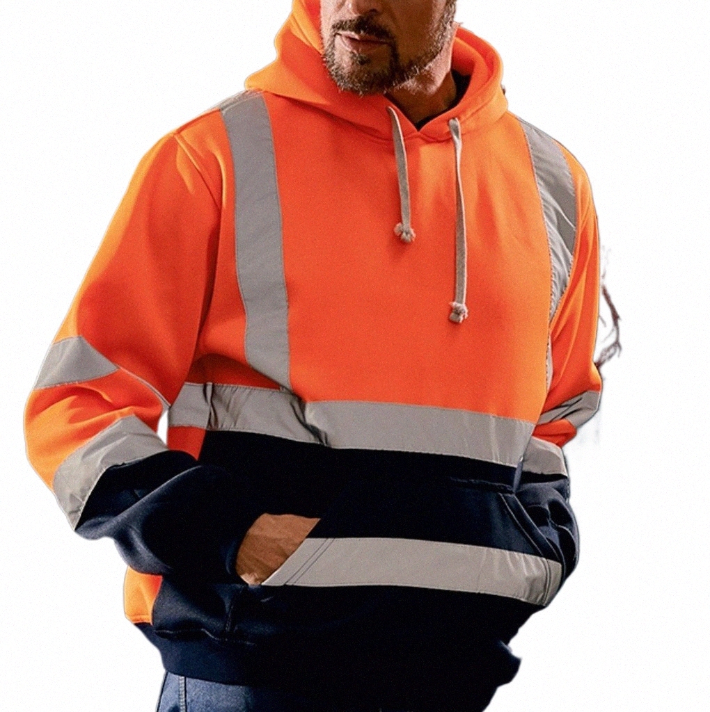 男性ストライプパッチワークフード付きジャケット秋のパーカー反射視認性ワークウェアコートカラーブロックワークウェアコートP0WL＃