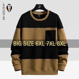 Heren Gestreepte Sweatshirts Katoen Oversized 6XL 7XL 8XL Plus Size Lange Mouw Oneck Truien Streetwear Mode Sportkleding Zwart 240227