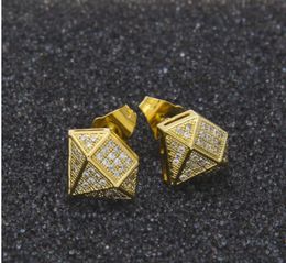 Heren Stud Hip Hop Volledige Iced Out CZ Simulated Diamond Earring Gold Color Onregelmatige Koper Oorbel Hoge Kwaliteit DJ Punk Stud