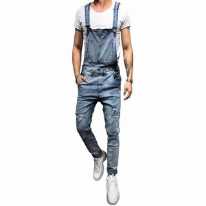 Hommes élégant Slim Biker Jeans Salopette Salopette Jeans Homme Streetwear Casual Stretch Ripped Salopette Homme Strap Jeans d8Sw #