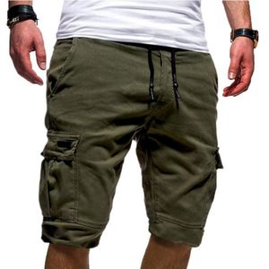 Mannen Stijlvolle Zomer Korte Broek Effen Kleur Multi Pockets Trekkoord Vijfde Broek Strand Shorts 2021 Lente Zomer Herenkleding Y0408