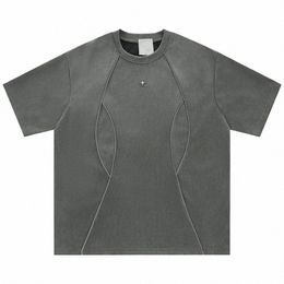 T-shirt en daim pour hommes T-shirt à manches courtes à rayures réfléchissantes 2024 Harajuku Hip Hop Summer Loose Fi Chemises décontractées Tee Tops M1Uz #