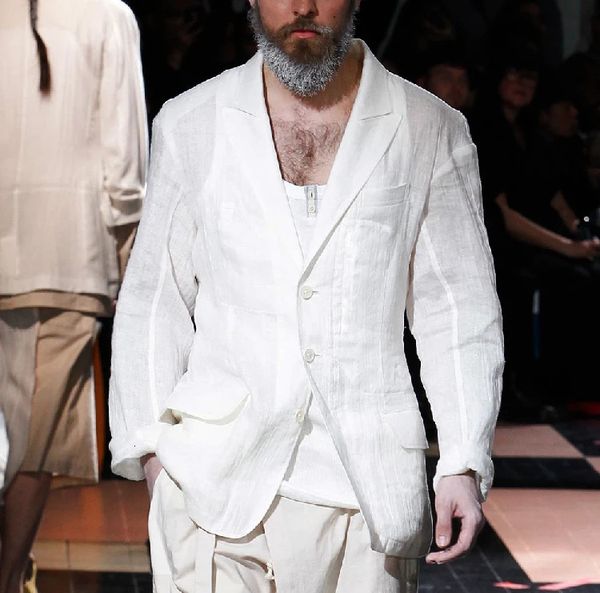 Veste de costume pour hommes Coton et lin Single West Blazers Catwalk Tops Nightclub Breathable Summer Loose White Suit S-6XL240416