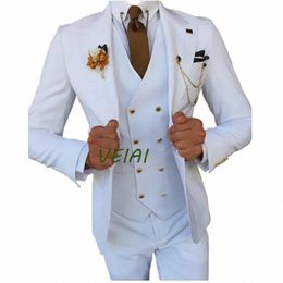 Pantalon de gilet de veste de costume pour hommes trois pièces blanc smoking simple poitrine de bal à poitrie slim hombre costume homme de haute qualité v3t5 #