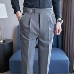Pantalones de traje de hombres pantalones otoño estilo británico estiramiento delgado de pantalona formal hombre pantalones de vestir sólido ropa de vestir 240412