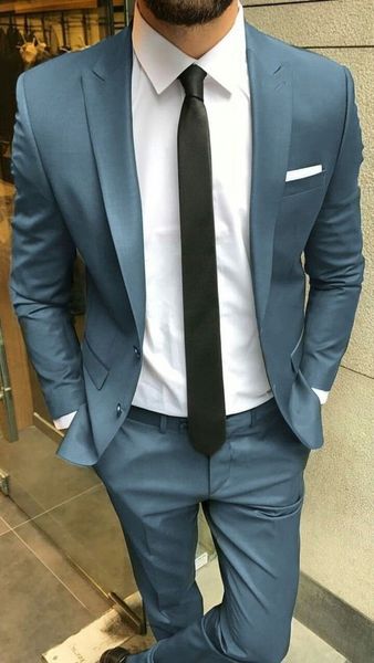 Traje de hombres Peal Blue Country Beach Boda Tuxedos 2 piezas Fit Slim Groom Wear Fashion Fashion Man Elegante Simple Prom Party Blazer