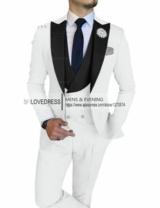 Mannen Pak Slim Fit Formele 3 Stuks Busin Beige Pakken Bruidegom Champagne Smoking voor Bruiloft Pak Blazer + Broek + Vest g4wb #