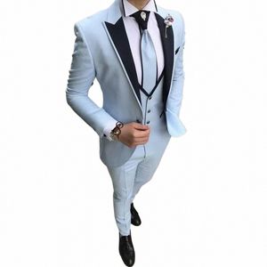 Mannen Pak Drie Stukken Blazer + Vest + Broek Nieuwe Collectie Mannelijke Slim Fit Piek Revers Wedding Suits Bruidegom set Kostuum Homme F3ot #
