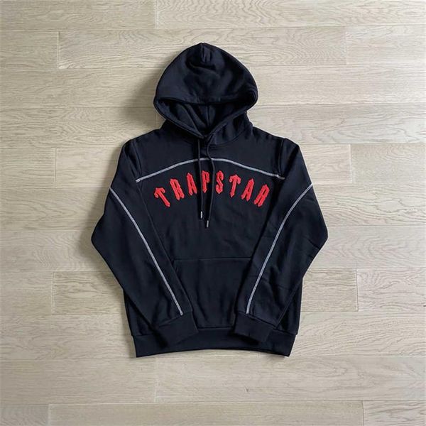 Traje de hombre Trapstar Conjunto de chándal Panel de arco Letras rojas Sudadera con capucha bordada de alta calidad Pantalones para correr Reino Unido Londres High Street265r