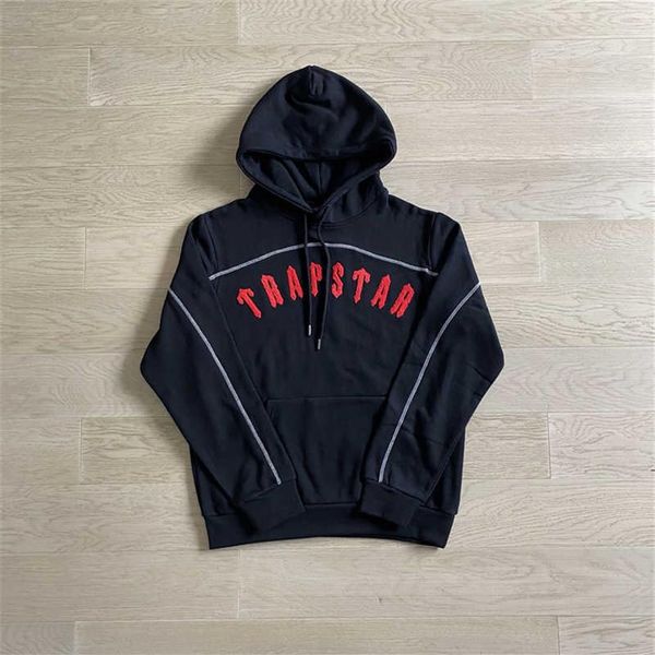 Traje de hombre Trapstar Conjunto de chándal Panel de arco Letras rojas Sudadera con capucha bordada de alta calidad Pantalones para correr Reino Unido Londres High Street294J