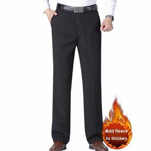 Pantalon de costume pour hommes Pantalon droit pour hommes Pantalon de costume pour hommes en peluche épaisse avec poches souples Taille moyenne Fermeture à glissière pour le bureau pour le père c74W #