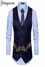 Men Pak Vest Gold Print Gilet Homme Costume 2018 Nieuwe Slim Fit Men Waistcoat Colete Colete Casual Business Wedding Mens Dress Vesten2899409